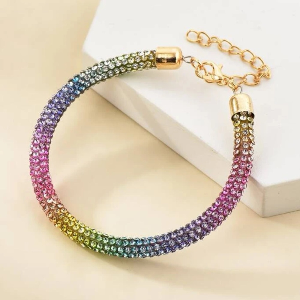 Rainbow rhinestone rope bracelet with extender